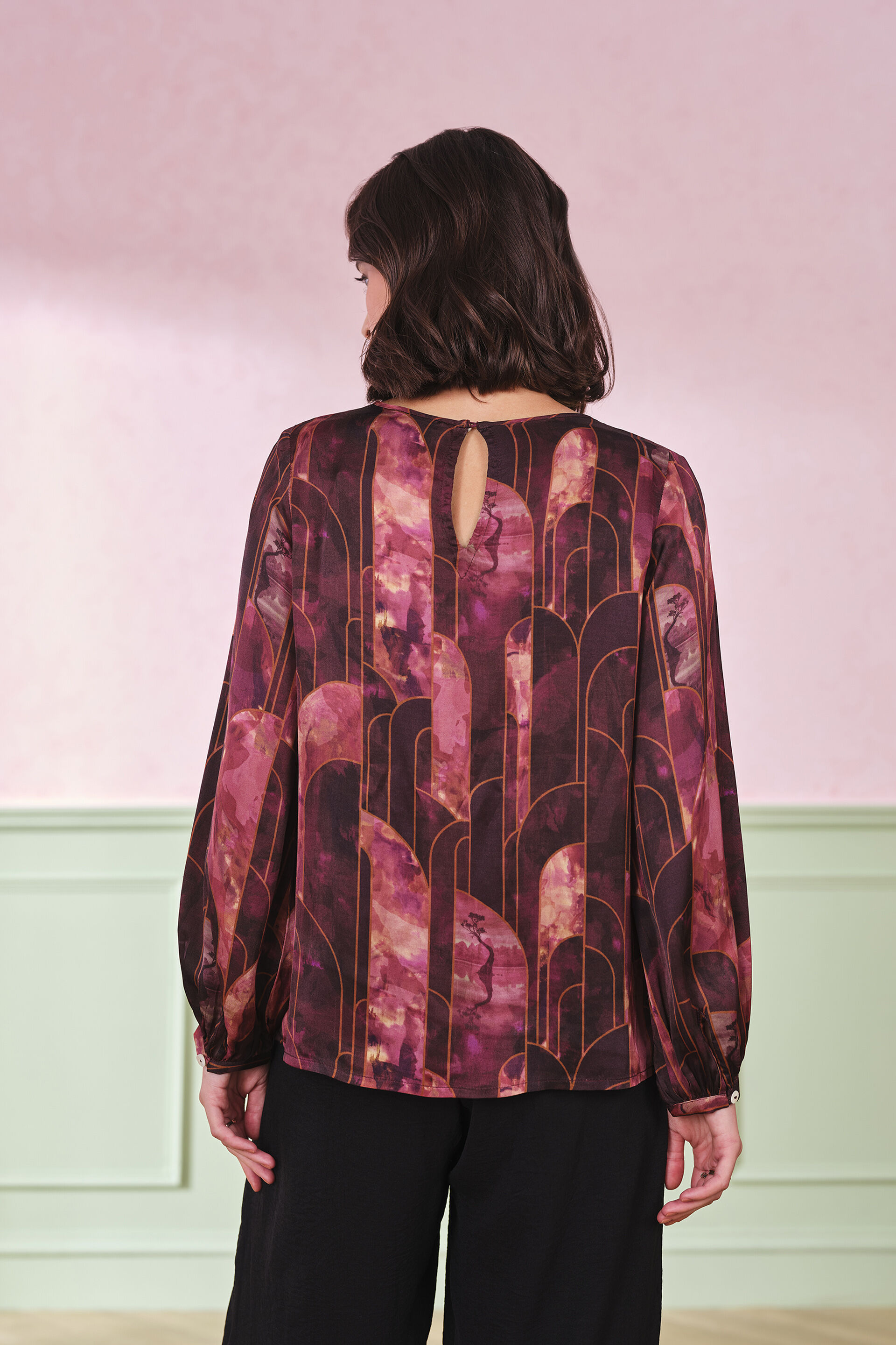 Sangria Sunset Viscose Top, Wine, image 4